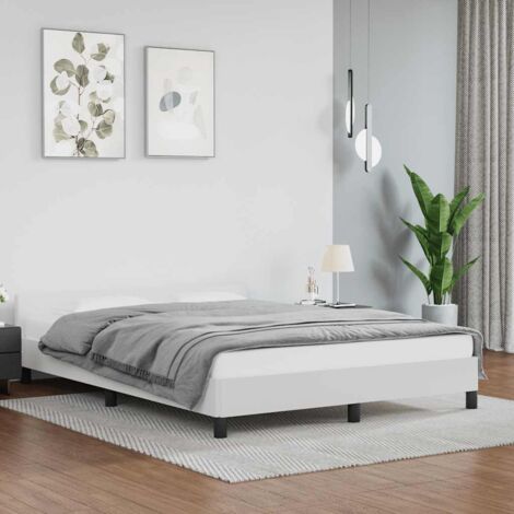 Cadre de lit avec tête de lit en similicuir, blanc, pour matelas 140x200 cm (l x L), dimensions totales 207x146x50 cm (L x l x H) (1/4)