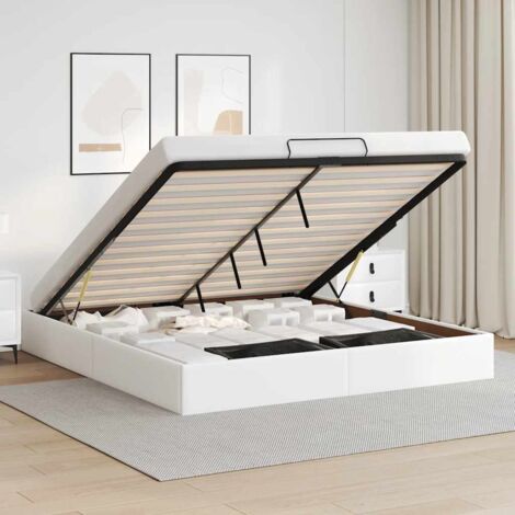 Cadre de lit ottoman blanc 180x200 cm avec rangement hydraulique (1/4)