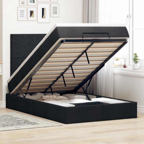 Cadre de lit ottoman noir 120x200 cm avec tête de lit, matelas à ressorts ensachés et rangement hydraulique (1/4)