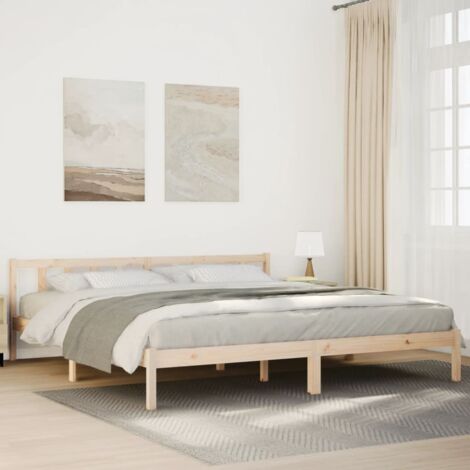 Cadre de lit extra long sans matelas 200x220 cm bois massif pin (1/4)