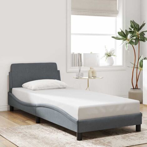Cadre de lit Dover velours Gris foncé 90x200 cm avec tête de lit (1/4)