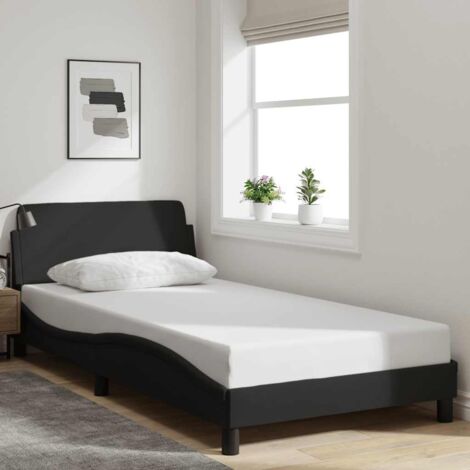 Cadre de lit Dover noir 100x200 cm en tissu polyester durable avec tête de lit et design ondulé, pour un sommeil reposant et un soutien dorsal excellent (1/4)