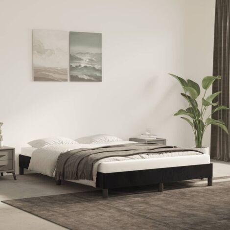 Cadre de lit 140x200 cm en velours noir avec supports robustes et lattes de contreplaqué, sans matelas (1/4)