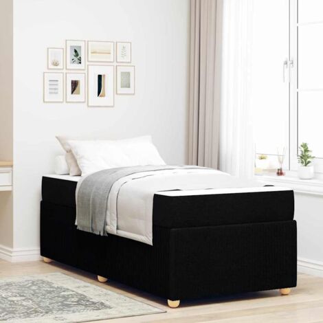 Cadre de Lit Contemporain avec Matelas Intégré Noir 90x200 cm en Tissu - Bois d'Ingénierie et Design Minimaliste pour Chambre Chic (1/4)