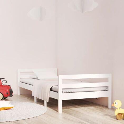 Cadre de Lit Blanc 90x190cm Bois de Pin Massif Minimaliste (1/4)