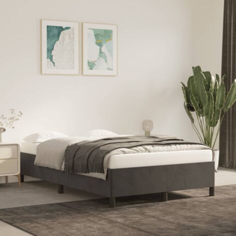 Cadre de Lit avec Velours Gris Foncé 120x200 cm pour Matelas Non-Inclus (1/4)