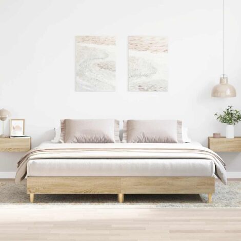 Cadre de Lit Sonoma en Bois d'Ingénierie 200x200 cm - Support Lattes Sans Matelas (1/4)