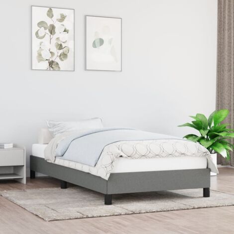 Cadre de lit tissu gris foncé 90x200 cm avec lattes contreplaqué et pieds robustes (1/4)
