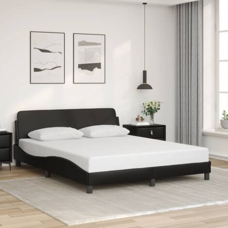 Cadre de Lit Dover Similicuir Noir 160x200 cm avec Tête de Lit Ondulée, Support Dos et Lattes Contreplaqué pour Matelas /= 15 cm (1/4)
