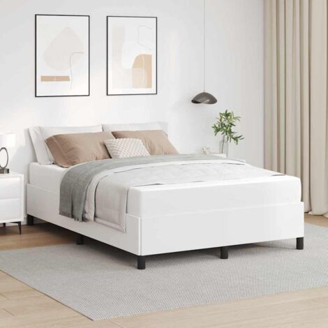 Cadre de lit avec matelas à ressorts ensachés Blanc 160x200 cm bois d'ingénierie tissu durable King size support robuste (1/4)
