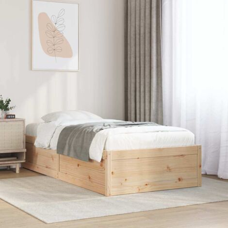 Cadre de Lit Pin 90x190 cm Bois Massif Lattes Contreplaqué Design Moderne Assemblage Facile (1/4)
