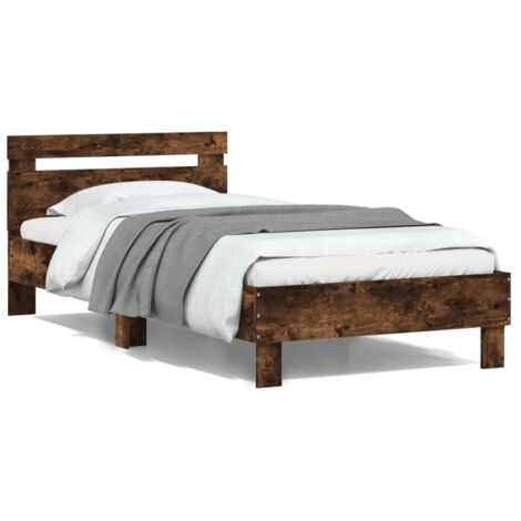 Cadre de lit LED 100x200 cm avec tête de lit et RGB en bois ingénierie chêne fumé (1/4)