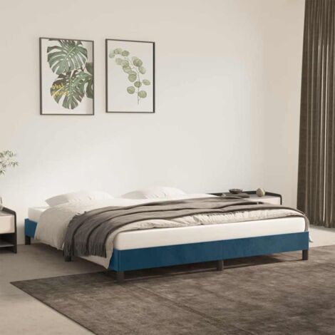 Cadre de lit velours bleu foncé 160x200cm avec lattes en contreplaqué et pieds robustes - Lit plateau sans matelas (1/4)