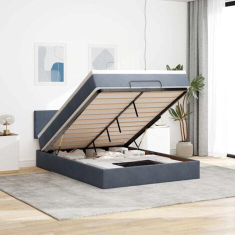 Cadre de lit Ottoman 140x200 cm avec matelas à ressorts ensachés et surmatelas, mécanisme hydraulique, couleur gris foncé, 3 pièces (1/4)