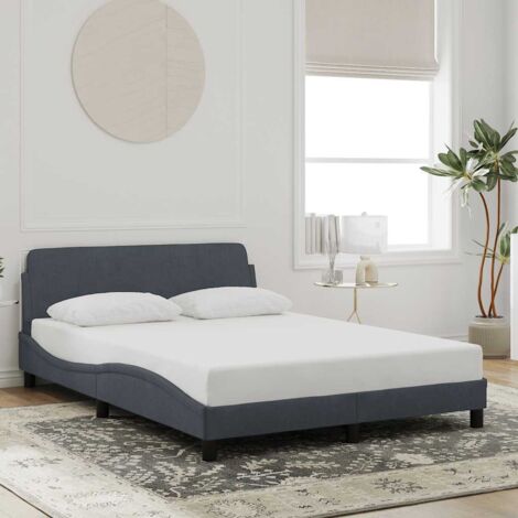 Cadre de lit Dover gris foncé 140x200 cm avec tête de lit velours et support pour matelas (1/4)