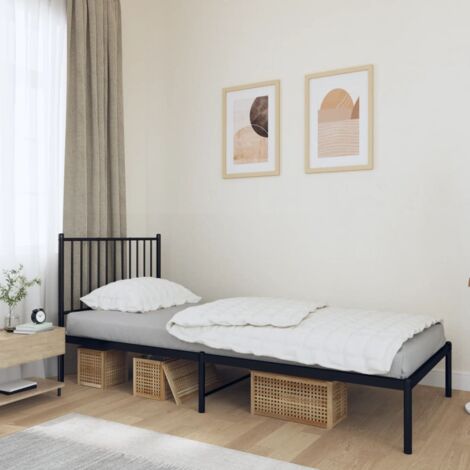 Cadre de lit métal noir avec tête de lit en acier, dimensions 90x200 cm sans matelas (1/4)