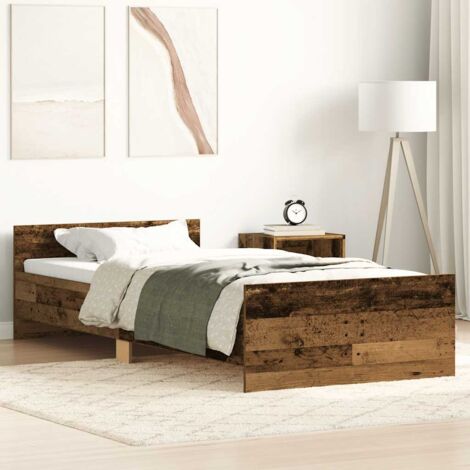 Cadre de Lit 90x190 cm Bois Ingénierie Design Vieux Bois Sans Matelas avec Lattes Contreplaqué (1/4)