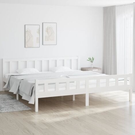 Cadre de lit bois massif, modèle Classic Blanc, dimensions 160x200 cm, sans matelas (1/4)