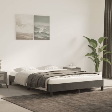 Cadre de lit velours gris foncé sans matelas, 140x190 cm, avec pieds robustes et lattes de contreplaqué pour une meilleure nuit de sommeil (1/4)