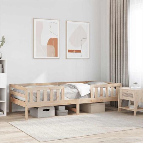 Cadre de Lit Pin 90x190 cm - Bois Massif Rustique Moderne, Lattes Contreplaqué (1/4)