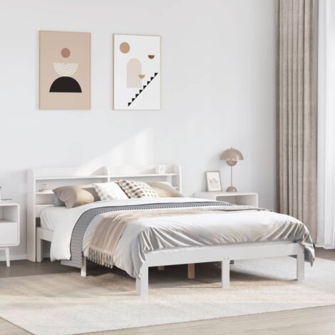Cadre de Lit avec Tête de Lit en Pin Massif Blanc 120x200 cm (1/4)