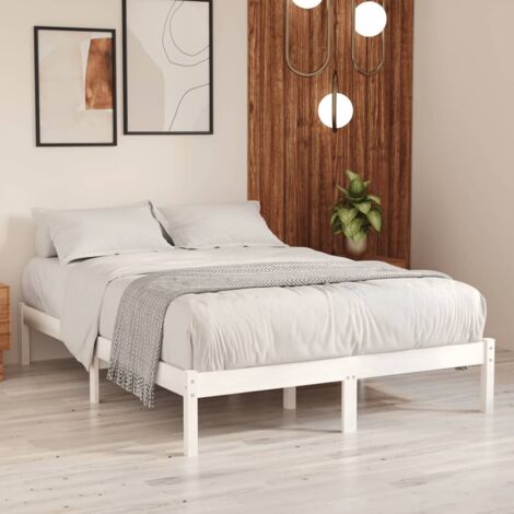 Cadre de Lit Super King 180x200 cm en Bois Massif Blanc - Base de Lit Pliable Sans Matelas pour Intérieur Moderne (1/4)