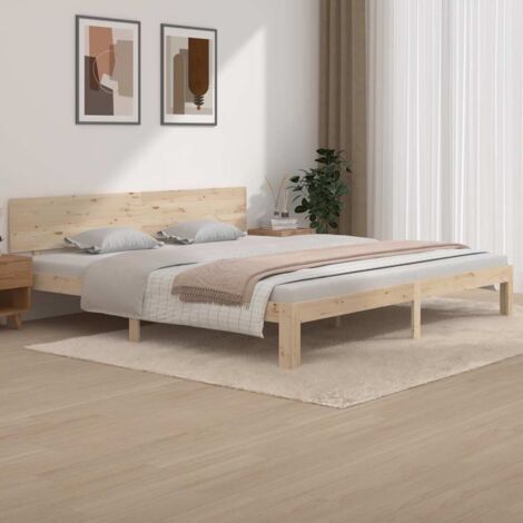 Cadre de Lit 200x200 Pin Massif avec Tête de Lit Classique et Lattes Contreplaqué - Lit à Assembler avec Hauteur Couchage 24.5cm (1/4)