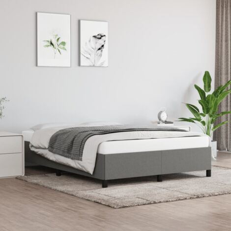 Cadre de Lit 140x190 cm Gris Foncé en Tissu Polyester avec Lattes Contreplaqué, Support Stable - Sans Matelas (1/4)