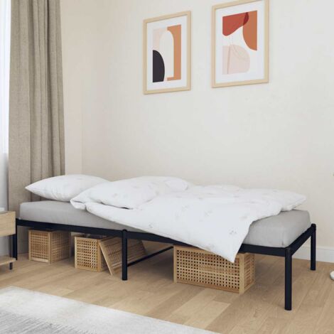 Cadre de lit métallique noir 75x190 cm - Acier robuste avec lattes métal et espace de rangement sous le lit (1/4)