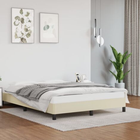 Cadre de Lit Similicuir Crème 140x190 cm avec Lattes Contreplaqué - Base de Lit sans Matelas (1/4)