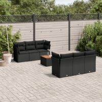 Ensemble Salon Jardin 7 Pièces Noir Résine Tressée avec Coussins - Table Acacia, Modulaire et Lavable - 4 Canapés d'Angle + 2 Centraux