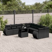 Ensemble Salon Jardin 11 Pièces Noir Résine Tressée - Canapés Modulaires avec Table Réglable et Coussins Lavables