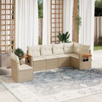 Ensemble Salon Jardin 6 Places Résine Tressée Beige avec Coussins, Stockage, Modulaire, Résistant aux UV