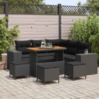 Ensemble Salon Jardin Modulable 9 Pièces Noir Polyrotin