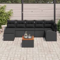 Set de Jardin Canapé Modulable 8 Pièces Noir Polyrotin Acacia
