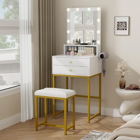 Ensemble De Coiffeuse Et Tabouret Table De Maquillage Avec Tabouret Rembourre Et Miroir Rabattable Avec Miroir Rabattable