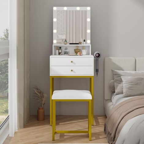 YITAHOME Coiffeuse avec Miroir - 4 tiroirs - Tabouret - éclairage