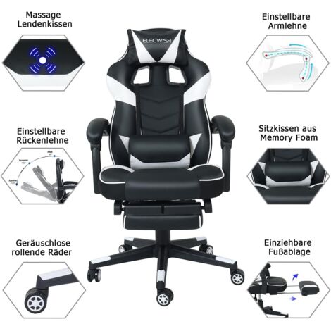 HLFURNIEU Chaise Gaming Ergonomique, Fauteuil Gaming avec Coussin à HLFURNIEU Chaise Gaming Ergonomique, Fauteuil Gaming avec Coussin à