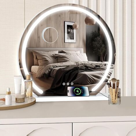 EMKE LED Hollywood Miroir de Maquillage avec Interrupteur Tactile Dimmable 3 Couleurs claires Rotatif à 360°, Blanc 500 x 416 mm