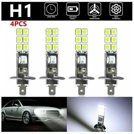 ZVD-Lot de 4 ampoules LED H1 6000 K en blanc, utilisables en feux de brouillard et de conduite, compatible avec une tension de 12V-24V. (1/4)