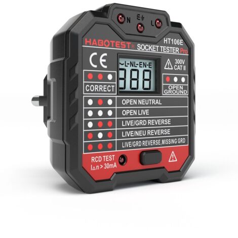 Testeur prises/circuits KAIWEETS, teste 7 câblages, affichage tension, test disjoncteur différentiel (48-250V CAT II 300V)
