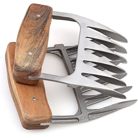 CREA Griffe d'ours en acier inoxydable pour barbecue, séparateur de hachoir, fourchette, griffe à viande avec manche en bois, la meilleure griffe à viande pour hacher, tirer, transporter, soulever et (1/4)