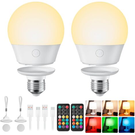 Crea – Ampoule LED E27 rechargeable dimmable avec télécommande – 700 lumens – Autonomie 6 à 9 heures – Câble USB Type-C inclus – Lot de 2