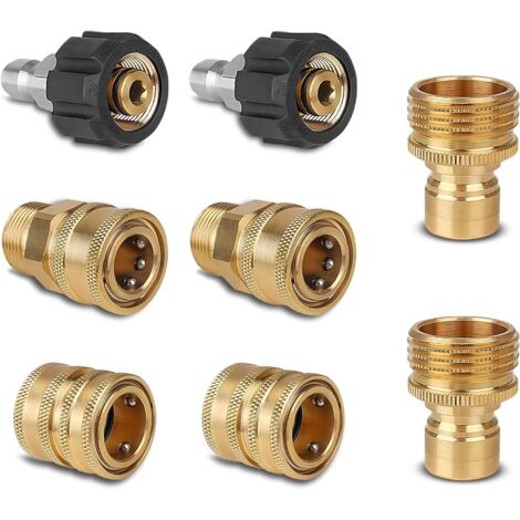 Dpzo – Lot de 8 adaptateurs pour nettoyeur haute pression – Raccords à déconnexion rapide – Coupleurs en laiton M22-14 pivotants 3/8' – Pression 5000 psi (1/5)