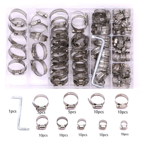 100 Pièces Collier de Serrage Réglables 8 a 44 mm 304 Colliers de Serrage en Acier Inox,8 Tailles Collier de Serrage Réglable en Inox Serre-Joints à Tuyau pour Fixation Souples Durites