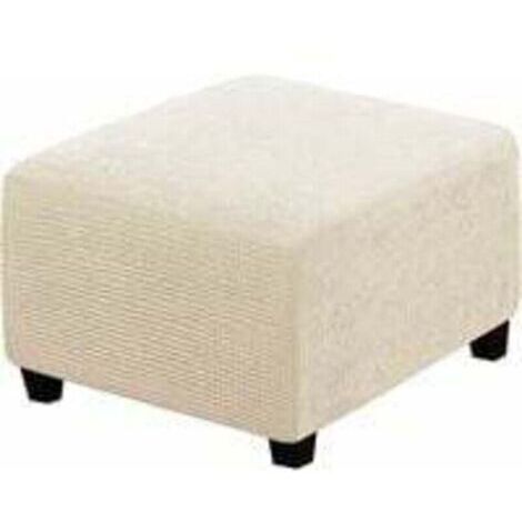 (beige) Housses extensibles, Housses de protection carrées en tissu élasthanne pour tabouret de rangement, repose-pieds, avec élastique en bas, pour meubles (1/5)