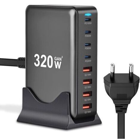 Chargeur 320W - Station de Charge 8 Ports USB-A/USB-C PD PPS 100W - Bloc d'Alimentation pour MacBook Pro/Air, Samsung (1/4)