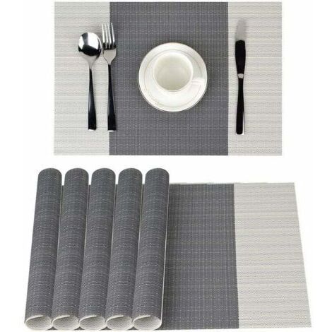 6Pcs Sets de Table Anti-Glissant en PVC Napperon Lavables(45x30cm) Napperons pour Cuisine, Salon, Jardin ou Salle à Manger (Rayé Gris) (1/5)