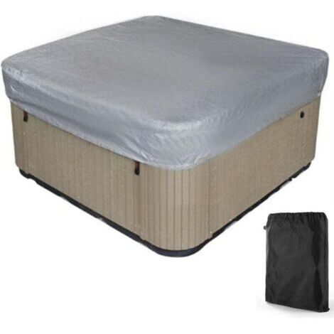 Bache d'extérieur pour Spa Housse de Bain à Remous Carrée Etanche Couverture de Spa en Tissu Polyester 190T Anti-poussière Anti-UVavec Un Sac de Rangement ,Noir——Gris 207×207×30cm-- (1/5)