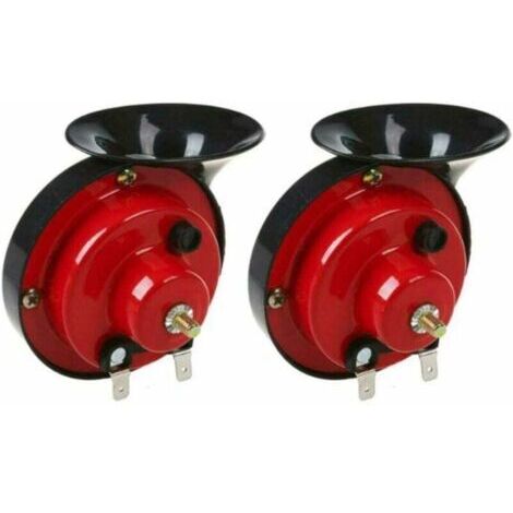 Klaxon Voiture Puissant 12v Universel, Klaxons Camion Super Bike Horn 110dB, Klaxon Train pour Voiture Étanche, Corne de Brume Trompette à Air pour Camion Auto Moto Bateau et Velo (Rouge) (1/5)
